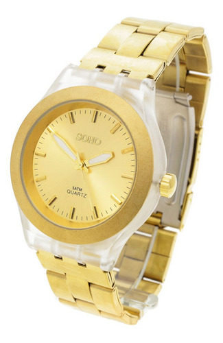 Reloj Soho Mujer Ch261 - Resina Metal Sumergible Dorado