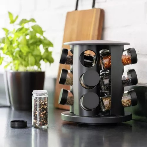 Porta Temperos E Condimentos Giratório Com 9 Potes De Vidro