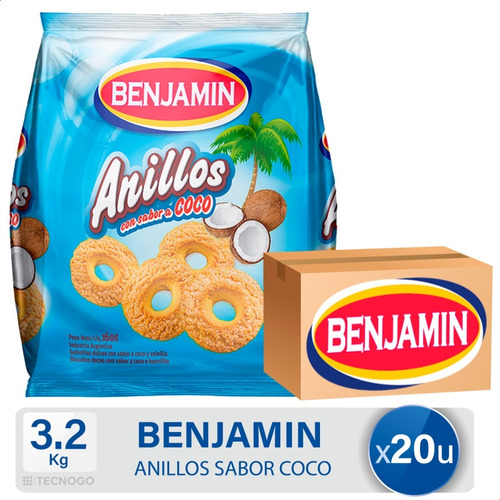 Caja Galletitas Benjamin Anillos Sabor Coco Vainilla Dulces