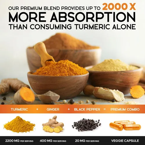 Curcumina De Cúrcuma Con Bioperina Y Jengibre 2600 Mg 95% Cu