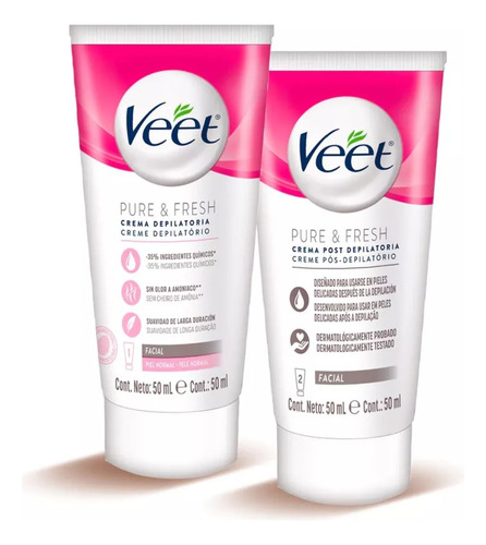 Veet Crema Depilatoria Facial Pure Fresh 2x 50ml Piel Normal