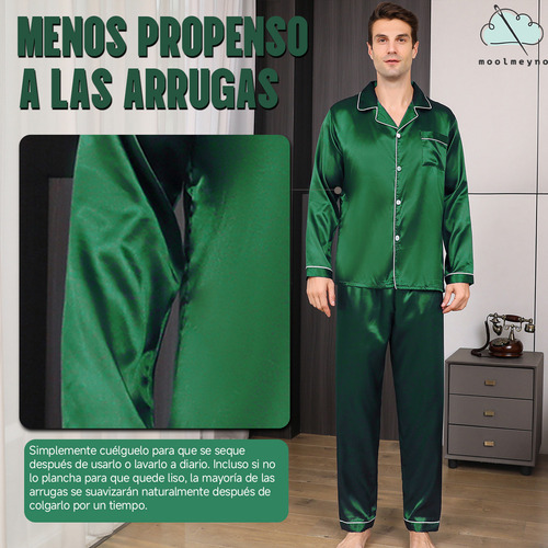 Pijama De Hombre Verde Con Mangas Largas Material De Seda