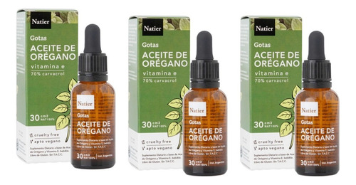 Pack X3 Aceite De Orégano Gotas E Apto Vegano Natier 30ml