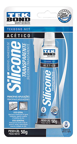 Cola Silicone 50g Tekbond Transp Blist - Kit C/12 Unidades