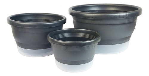 Kit Jardim 3 Vasos De Plantas Cuia C/ Prato E Manta Drenagem