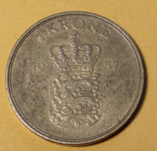 Dinamarca Moneda 1 Corona 1957. Usada !!! (Usado)