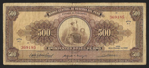 Peru Billete , 500 Soles , 1965 