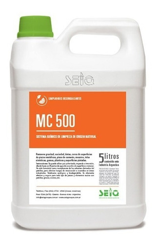 Sistema Químico De Limpieza Natural Mc 500 De Seiq X 5 Lts.