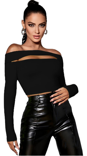 Blusa Crop Top Larga Ajustada Mujer Moda Casual 