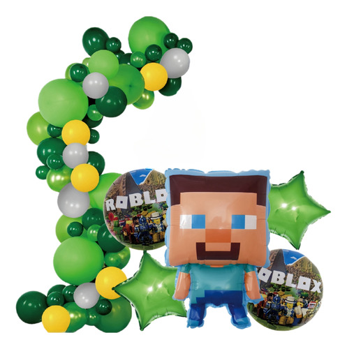 51 Pcs Kit Decoración De Globos Cumpleaños Minecraft Píxeles