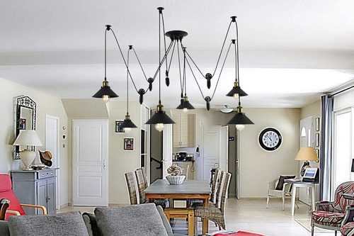 Lámpara Colgante De Polea Con 6 Luces Ajustable Para