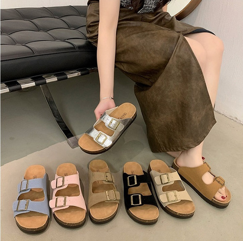 Sandalias De Corcho Playa De Verano Con Hebilla Ajustable