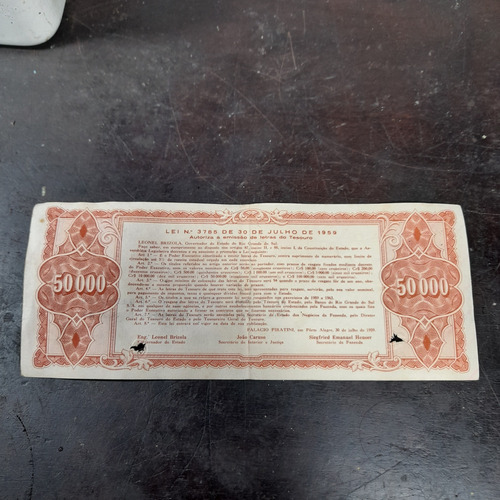 Cédula 50.000 Rio Grande Do Sul 1959 Paga Antiga Particular