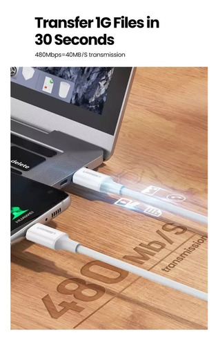Cable De Datos Y De Carga Usb-c A Usb-c 3a De 60w, 1m Ugreen