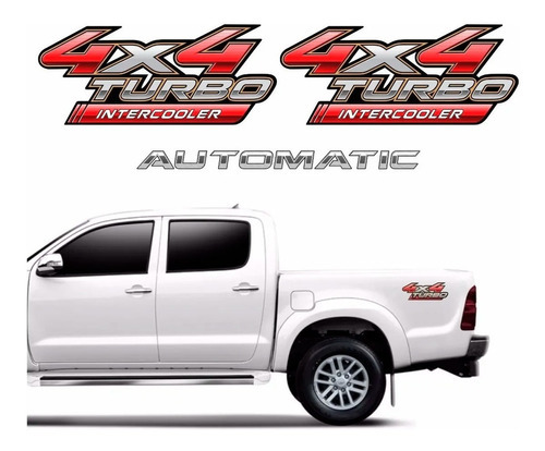 Par Adesivo Lateral Hilux 4x4 Turbo Intercooler Automatic Cor Prateado