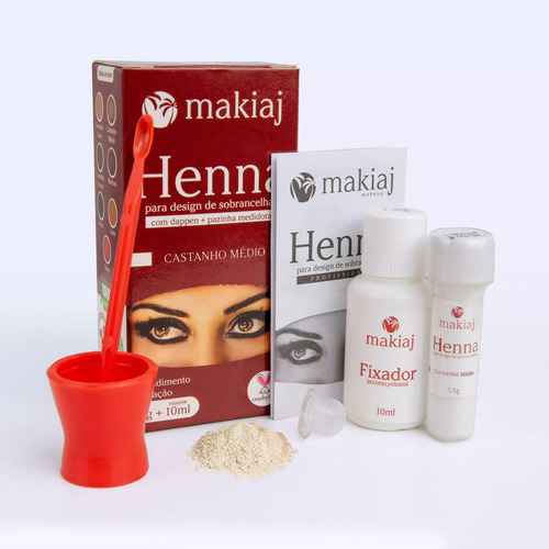 Henna P/ Design Sobrancelha Castanho Medium C/ Dappen Makiaj