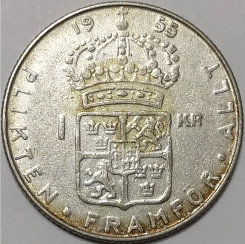Suecia 1955 1 Krona Moneda De Plata Gustaf Vi Adolf L11619