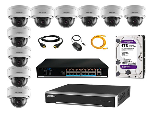 Camara Seguridad Ip Interior Kit 10 Hikvision Disco 1tb Wdpu