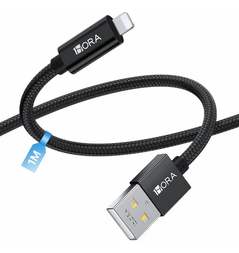 comprar Cable 1hora Agujeta Para iPhone 2.4a Carga Rapida Datos Rudo Color Negro