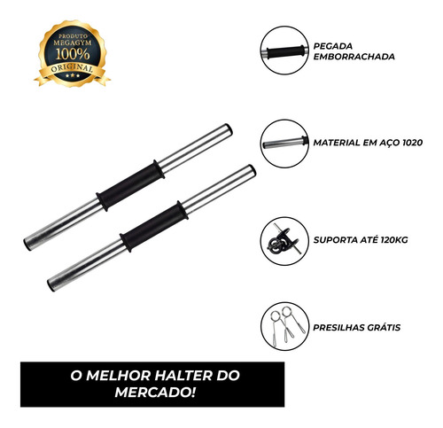 Imagem 2 de 7 de Par Halteres 40cm Barra Oca +16kg Anilhas 4x4kg + Presilhas