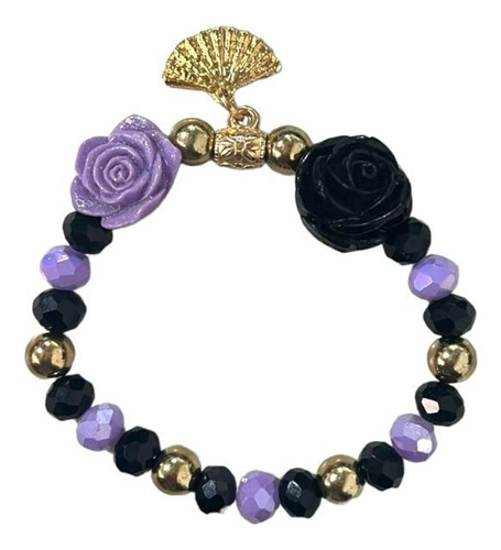 Pulseira Maria Mulambo Preto E Roxo Rosas Cristal Silicone