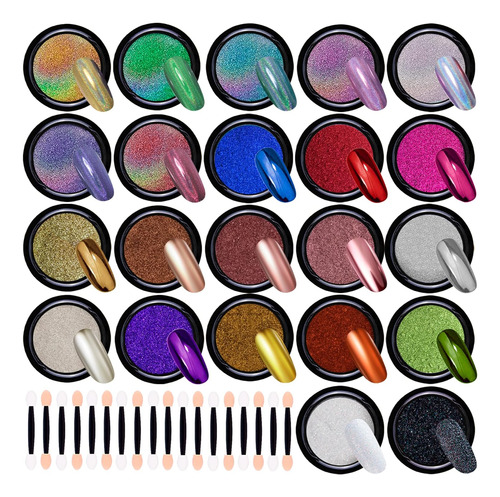 22 Colores Cromo Polvos Metálicos Uñas Polvo Espejo C...