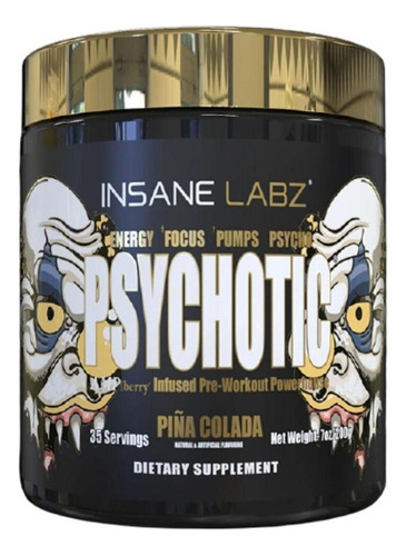 Suplemento en polvo Insane Labz  Psychotic Gold cafeína sabor piña colada en pote de 203g