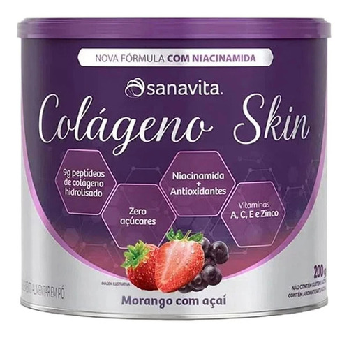 Colágeno Skin Sanavita Morango Com Açaí 200g