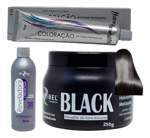  Kit Tinta De Cabelo Profission 1 Coloração 1 Ox 1 Matiz 250g Tom Black Preto Nº 2.0