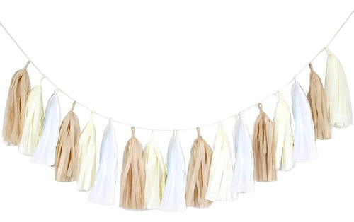 15pcs Diy Tissue Tassel Garland Kit Kraft Tan Brown Cream Wh