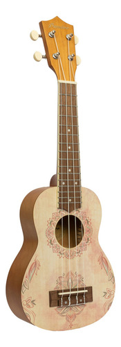 Ukelele Soprano Bamboo Diseño Lotus Con Funda Color Marrón