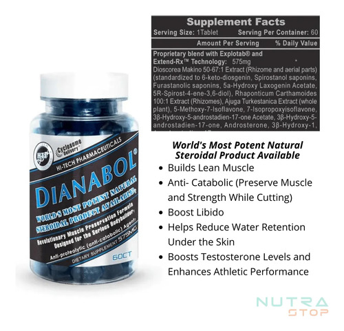 Hi-tech Pharmaceuticals Dianabol Natural 60 Tablets Sin Sabor