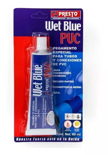 Presto 4 Pz Pegamento Pvc Wet Blue Azul Pega Mojado 473 Ml