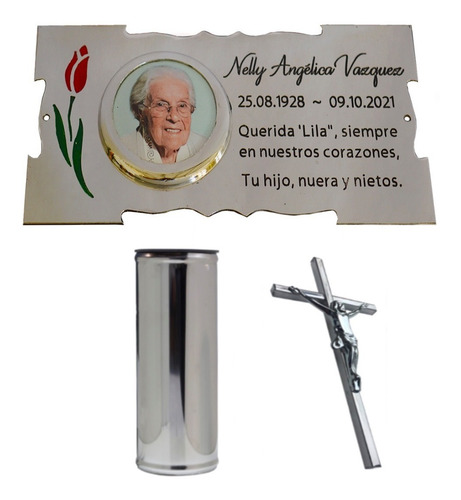 Imagen 1 de 10 de Placa + Foto + Florero + Cruz. Para Cementerio, Lapidas.