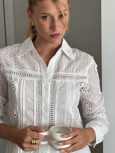 Camisa Blanca Importada De Mujer, Broderie