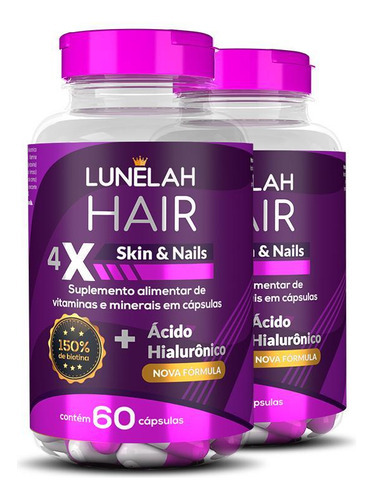 Lunelah Cabelo Pele E Unhas + Acido Hialuronico 60caps 2x