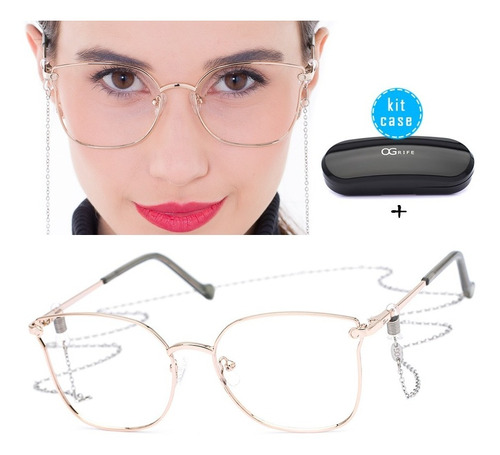 Armação Oculos Ogrife Og 1490-c Feminino Com Lente Sem Grau