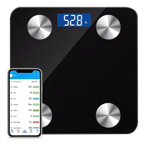 Bascula Digital Bluetooth Inteligente Grasa Corporal Color Negro