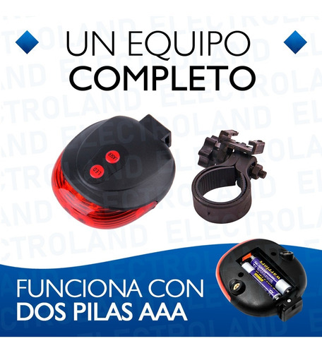Imagen 7 de 10 de Luz Bicicleta Trasera 5 Leds + 2 Laser Indicador Carril