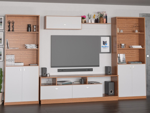 Combo Rack Tv + 2 Bibliotecas + Repisa Flotante Modular 