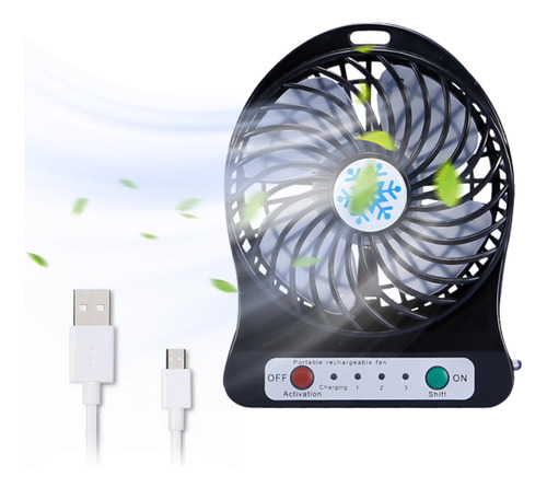 Ventilador Portátil Recargable Con Luz Led U, Mini Escritori