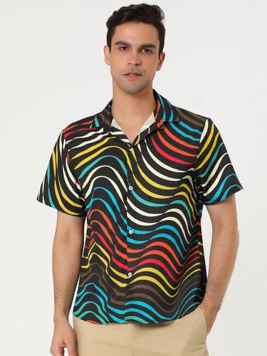 Camisa Con Bloques De Color Geométrico Irregular Manga Corta