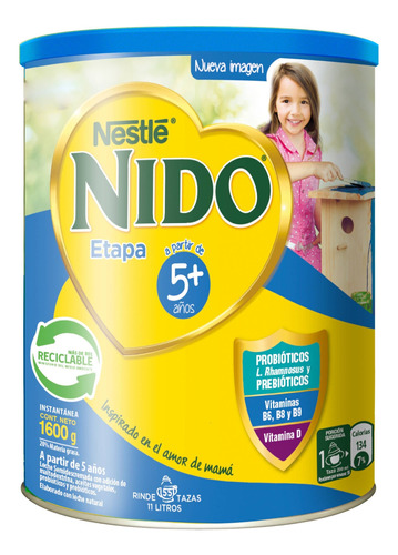 Leche de fórmula en polvo Nestlé Nido 5+ Protectus en lata de 1 de 1.6kg