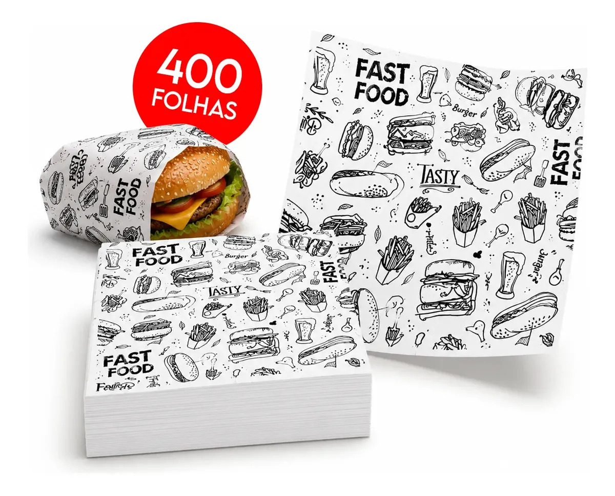 Papel Acoplado Mimosidades 30x38 Lanches Hambúrguer Hamburgueria Gourmet 400 Fls Delivery Embrulho Termo Térmico Antigordura Resistente Fast Food Barato Para Embrulhar Lanche Burgu