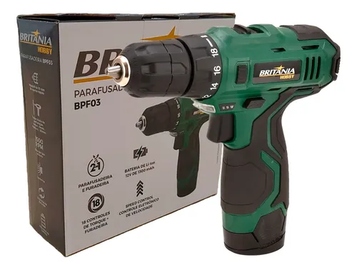 Furadeira Parafusadeira Sem Fio 12v 10mm Britânia Bpf03