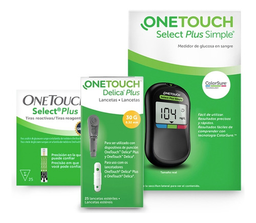 Glucómetro Onetouch Select Plus Simple Color Negro Con 25 Tiras Y 25 Lancetas