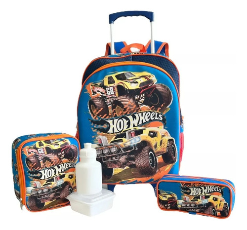 Kit Mochila Infantil Escolar Hot Wheels Rodinhas Tam M F5