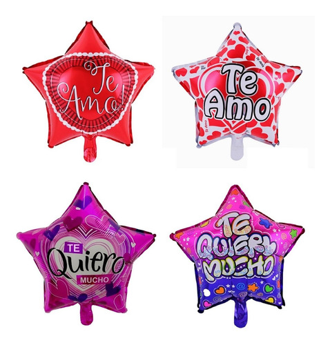 Pack 12 Globos Estrellas Amor Te Quiero Te Amo Con Varillas