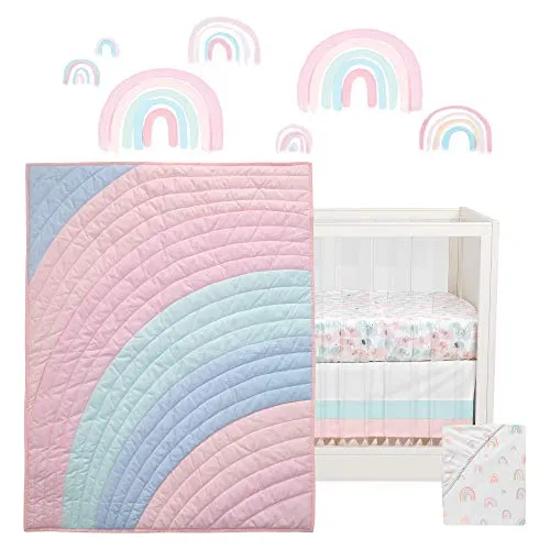 Juego De Cama Cuna De Bebé De 5 Piezas Tonos Pastel Ro...