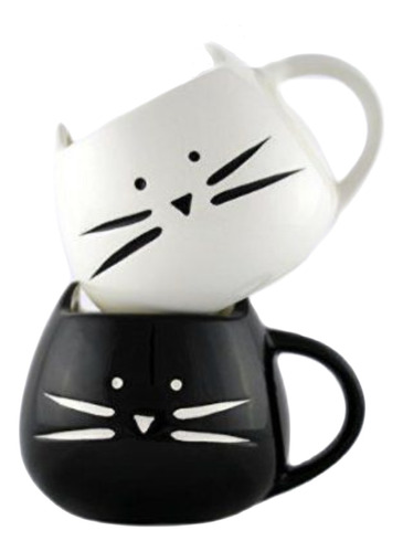 Pack De 2 Tazas Gato De Cerámica 300ml Cafe Oficina